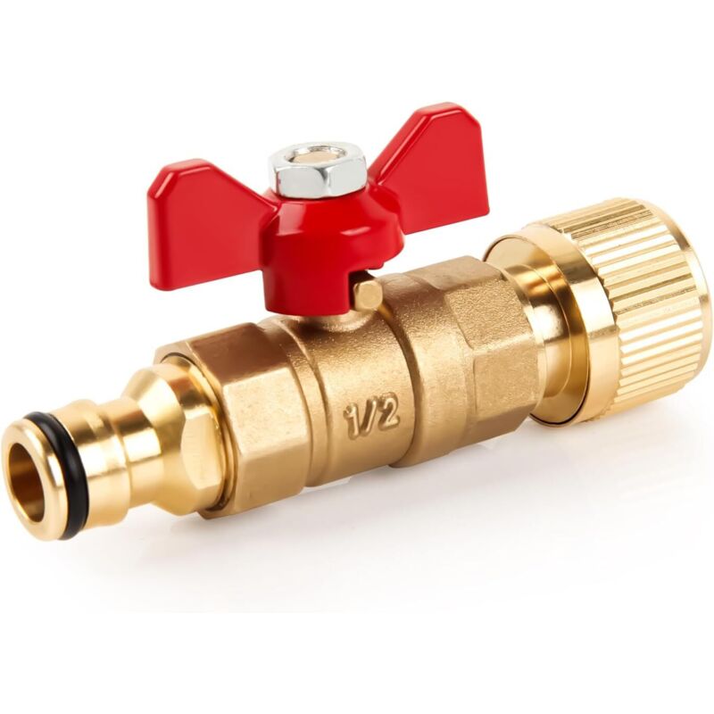 Brass Coupling with Regulating Valve, Garden Hose Connection Water Hose Connector with Shut-off Valve for 1/2 3/4 Inch Water Hoses, Garden Hose, Hose