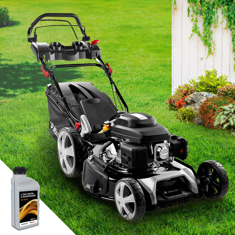 BRAST Benzin Rasenmäher mit Antrieb 5,2kW (7PS) 55cm Schnittbreite TÜV 30-80mm Schnitthöhe 60L Fangkorb 4 Takt OHV Motor Stahlgehäuse Power