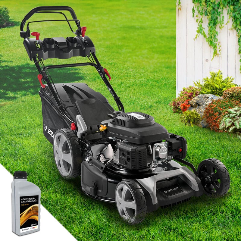 Brast - Benzin Rasenmäher mit Antrieb 5,2kW (7PS) 55cm Schnittbreite tüv 30-80mm Schnitthöhe 60L Fangkorb 4 Takt ohv Motor Stahlgehäuse Speed