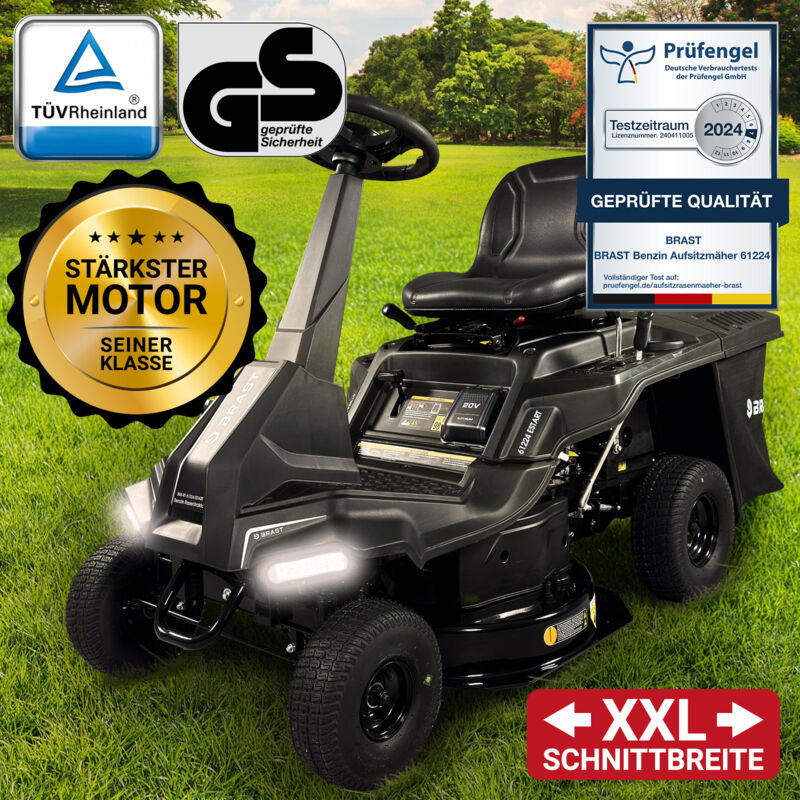 Benzin Rasentraktor Aufsitzmäher 5,15kW(7PS) Elektrostart xxl Schnittbreite 61cm tüv geprüft Variable Geschwindigkeit 150L Fangkorb für mittlere bis