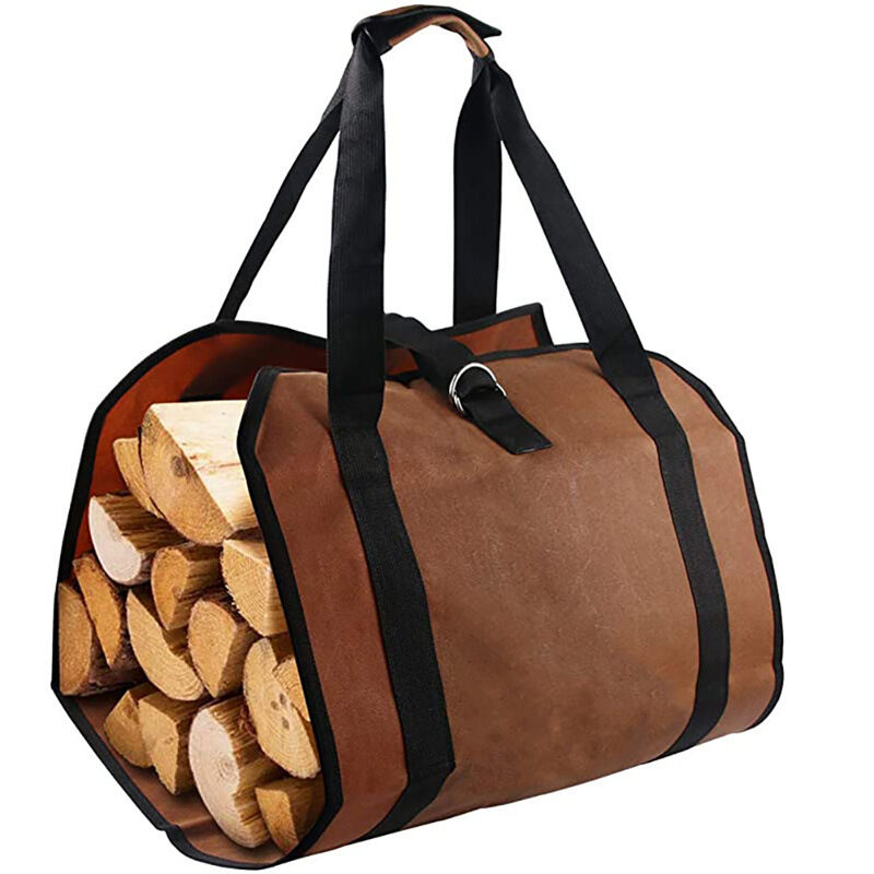 Linghhang - Brennholz-Tragetasche (braun), Canvas-Kaminholztasche, wasserabweisende Tragetasche für Holzscheite, faltbares Kaminzubehör, ideal für