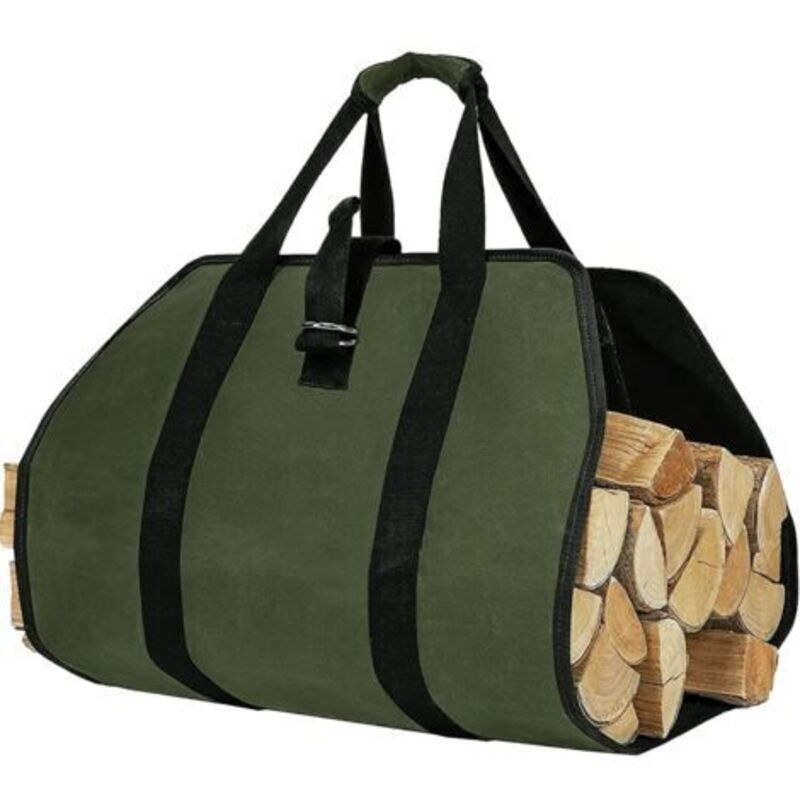 Brennholz-Tragetasche (Grün), Kaminholz-Sack, wasserabweisende Holzscheit-Transporttasche, zusammenklappbares Kaminzubehör, ideal für Holzöfen,