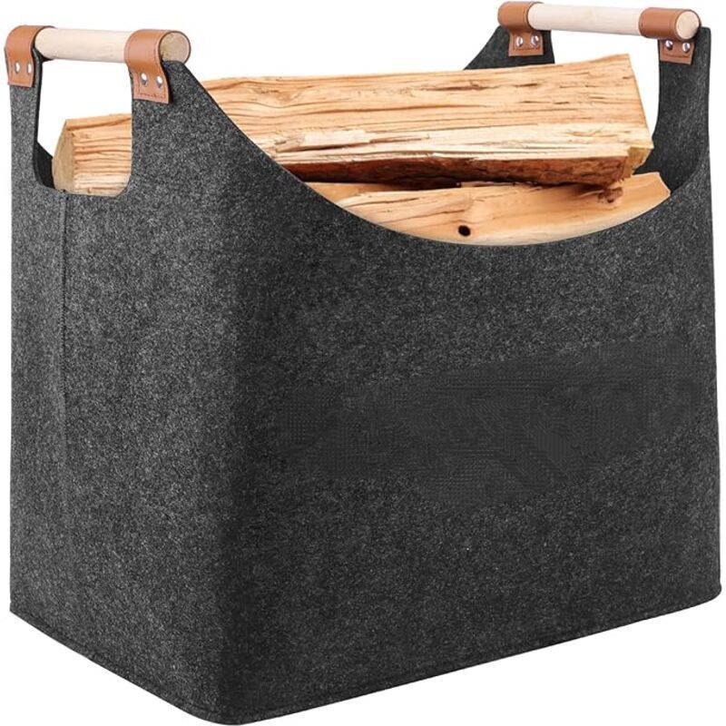Brennholzkorb, extra dicker Filzkorb mit verstärktem Griff, faltbarer Filzkorb aus Holz, kann als Aufbewahrungskorb für Lebensmittel und Brennholz