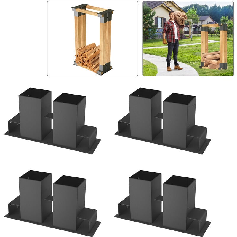 Holzstapelhilfe für Kaminholz Holzstapelhalter Brennholzregal Kaminholzhalter Brennholz Stapelhilfe Kaminholzregal aussen und innen(4er Set) HENGMEI