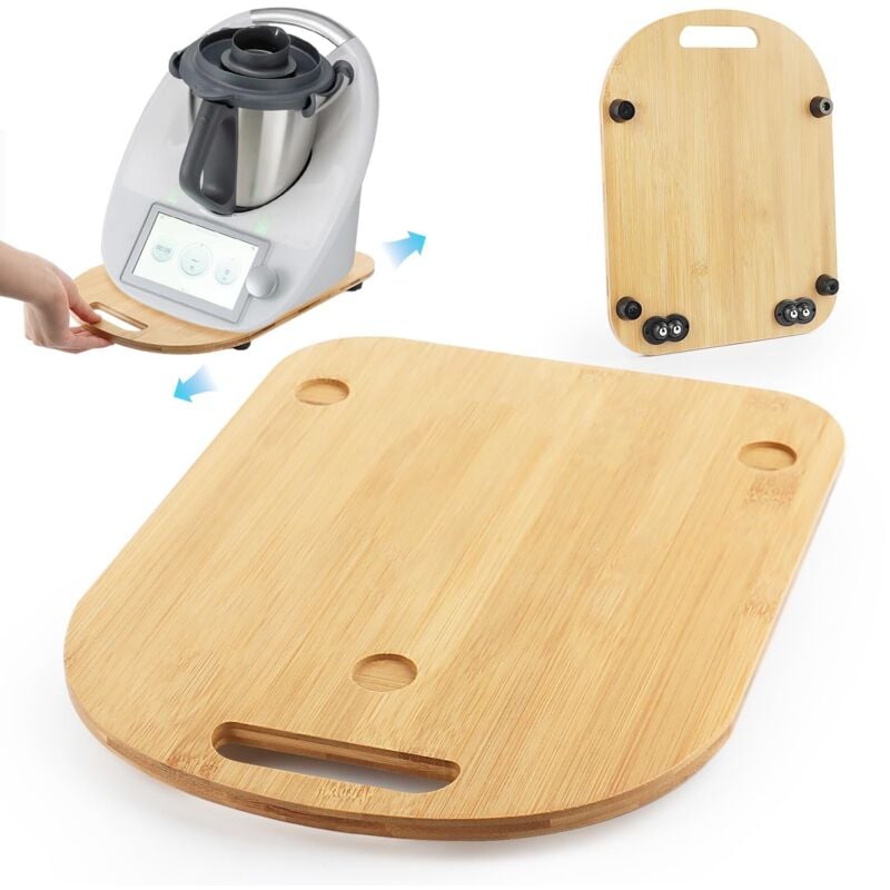 Brett für Thermomix TM6/TM5, Holzschieber für Thermomix mit Rädern, Stützbrett mit Griff für Thermomix, Tablett schnell und sicher verschieben