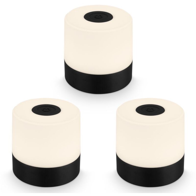 Briloner 3er Set Mini LED Tischlampen kabellos IP44, Dimmbar, Touch, Kabellos, Akku, Spritzwasserschutz, Schwarz, Ø7 x 7 cm