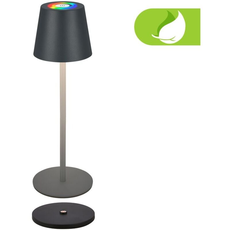 B.k.licht - Briloner Cilano rgbw led Tischlampe kabellos IP44, Dimmbar, Touch, Kabellos, Spritzwasserschutz, Anthrazit, Ø12 x 36 cm