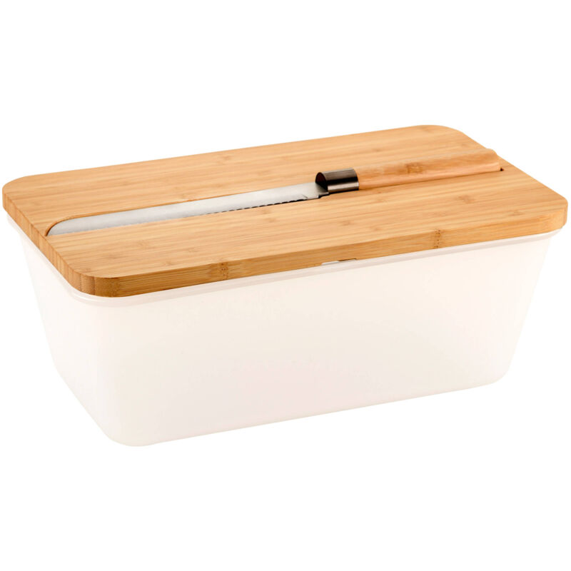Kesper - Brotkasten mit Bambusdeckel und Brotmesser, 35 x 20 cm