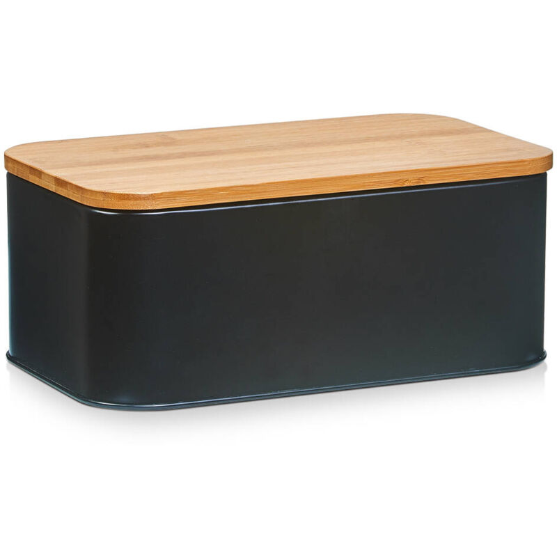 Zeller - Brotkasten aus Metall mit Bambusdeckel, 31 x 18 x 12,5 cm