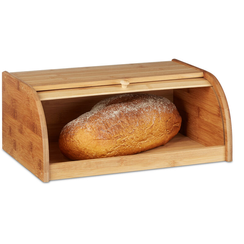 Brotkasten Bambus, Brotkiste mit Rolldeckel, hbt: 16,5x40x27,5 cm, Brötchen und Gebäck, Rollbrotkasten, natur - Relaxdays