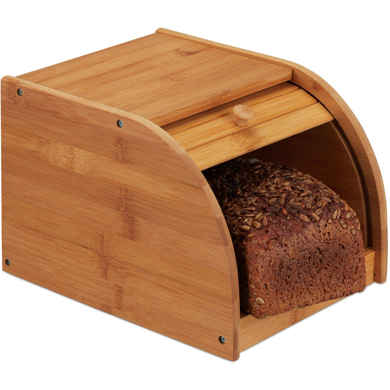 Brotkasten Bambus, rollbare Frontklappe, aromadichte Brotaufbewahrung, Rollbrotkasten, hbt: 18x20x27 cm, natur - Relaxdays