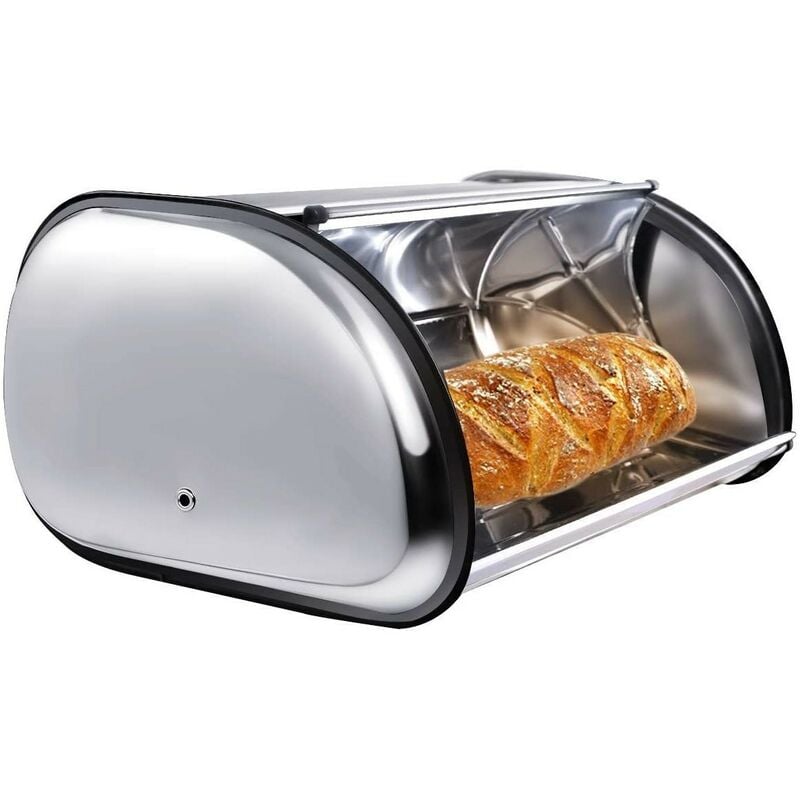 Brotkasten Edelstahl Brotbehälter Brotaufbewahrung Brotkiste Brotbox Rolldeckel Schiebedeckel Silber