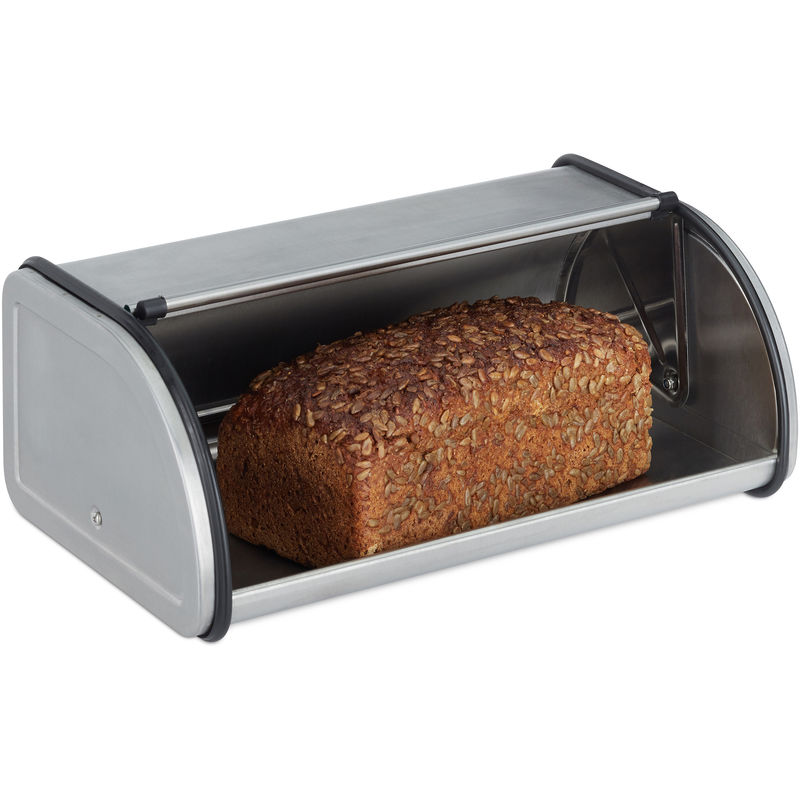 Brotkasten Edelstahl, Kleine Brotbox, Brot frisch halten, flach und Platzsparend, Leicht zu reinigen, Silber - Relaxdays