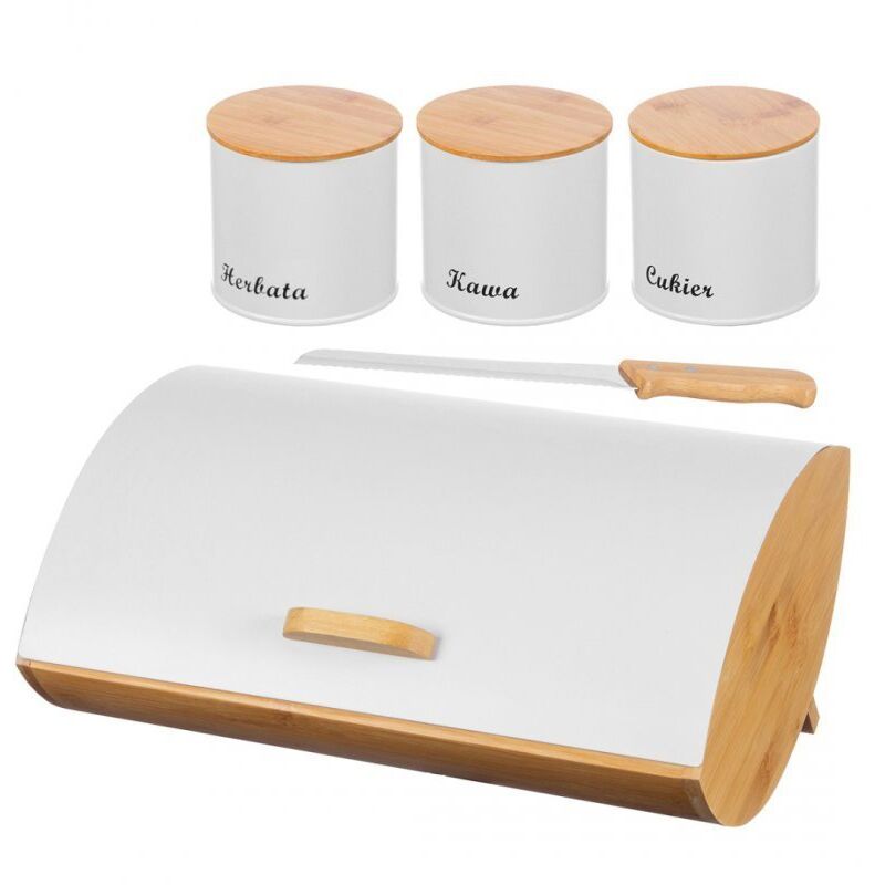 Brotkasten aus Stahl und Bambus + 3 Behälter für Kaffee, Tee, Zucker BRUNBESTE BB-2702