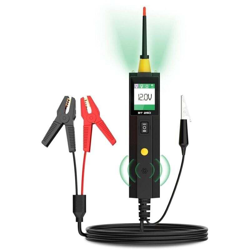 BT250 12V/24V Kfz-Spannungsprüfer, digitaler Kfz-Spannungsprüfer mit Kurzschlussdetektor, Farbanzeigen, für 6-30V-Bordnetze
