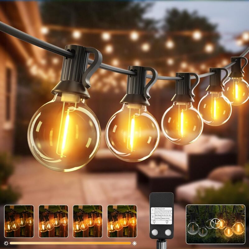btfarm 10 m Dimmbare Lichterkette für den Außenbereich mit Timer, wetterfest, IP44 wasserdicht, Lichterkette für Garten, Terrasse, Hochzeit, Party
