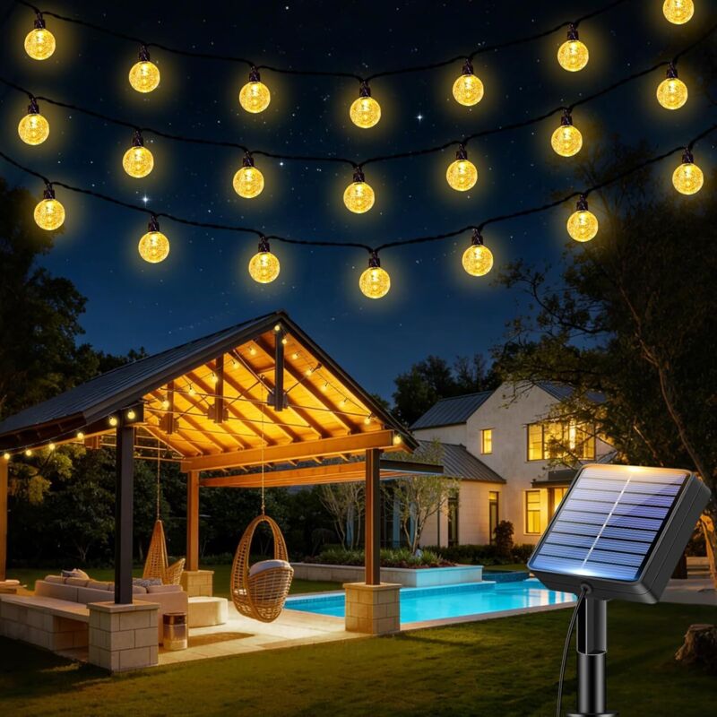 btfarm 15 m lange Solar-Lichterkette für den Außenbereich, IP65 wasserdichte LED-Lichterkette, 8 Modi, Solarbeleuchtung für Garten, Terrasse, Balkon,