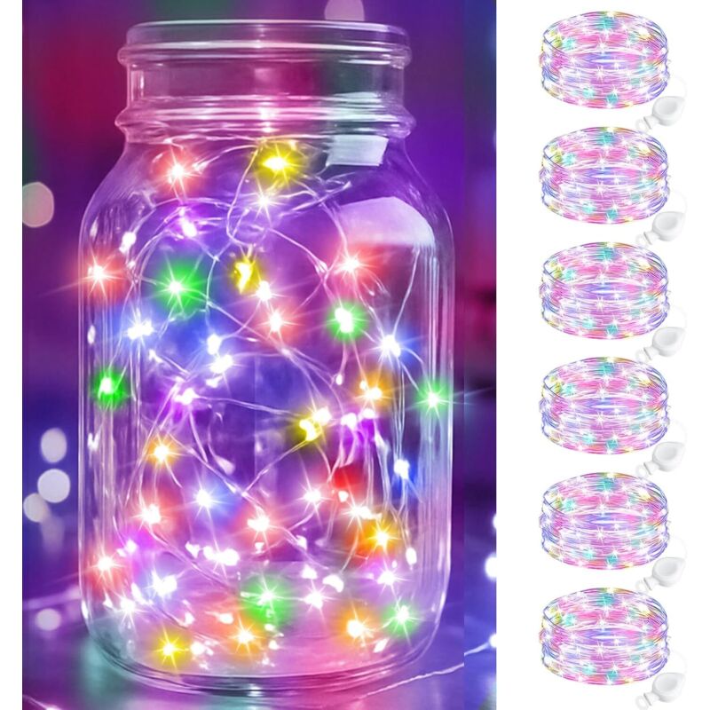 btfarm 6er-Set LED-Lichterkette mit Batterie – Klein – 2 m – 20 LEDs – Mini-Lichterkette mit Batteriebetrieb – Wasserdichtes Kabel mit