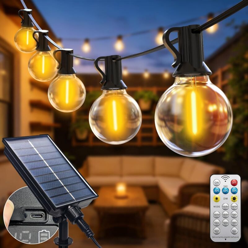 Btfarm Solar-Lichterkette für den Außenbereich mit Fernbedienung, 15 m LED-Solar-Lichterkette, IP44 wasserdicht, 8 Modi, Solar-Lichterkette für