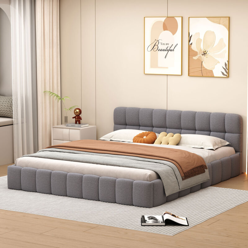 Bubble Bett Polsterbett 140x190 cm,Doppelbett mit Lattenrost, Jugendbett mit Gepolstertes Kopfteil, Gepolstertes Bett für Schlafzimmer und