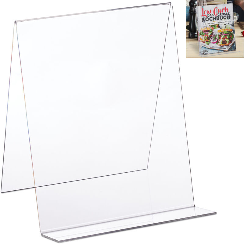 4 x Buchaufsteller, Acryl Kochbuchhalter din A4, stabil, leicht, Heftständer HxBxT: 24 x 20 x 20 cm, durchsichtig