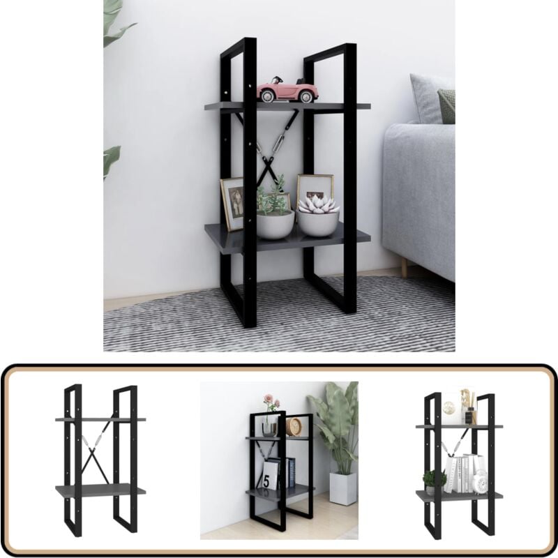 Bücherregal 2 Fächer Grau 40x30x70 cm Holzwerkstoff - Bücherregal - Regal - Industrieller Stil - Grau - Holzwolle