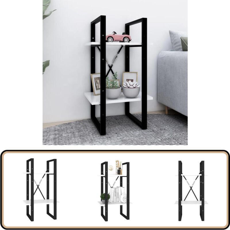 Bücherregal 2 Fächer Weiß 40x30x70 cm Holzwerkstoff - Bücherregal - Regal - Holzmöbel - Weißes Regal - Industrielles Design