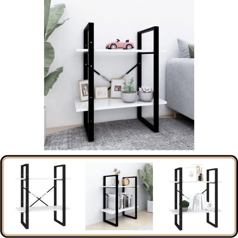 Bücherregal 2 Fächer Weiß 60x30x70 cm Holzwerkstoff - Bücherregal - Regal - Holzmöbel - Weißes Regal - Industrielles Design