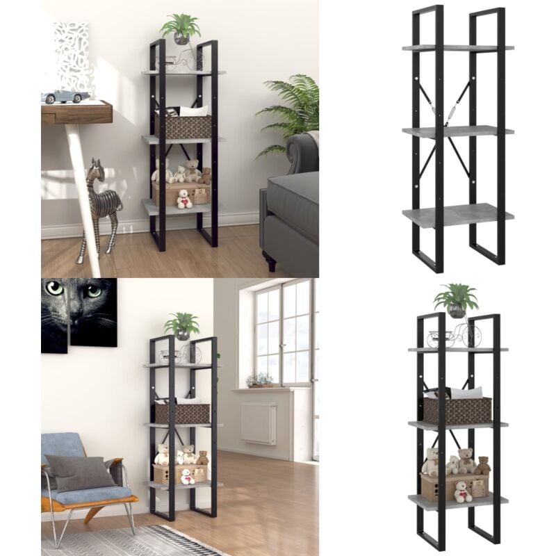 Vidaxl - Bücherregal 3 Fächer Betongrau 40x30x105 cm Holzwerkstoff - Industrielles Design - Bücherregal - Holzkasten - Regal Grau