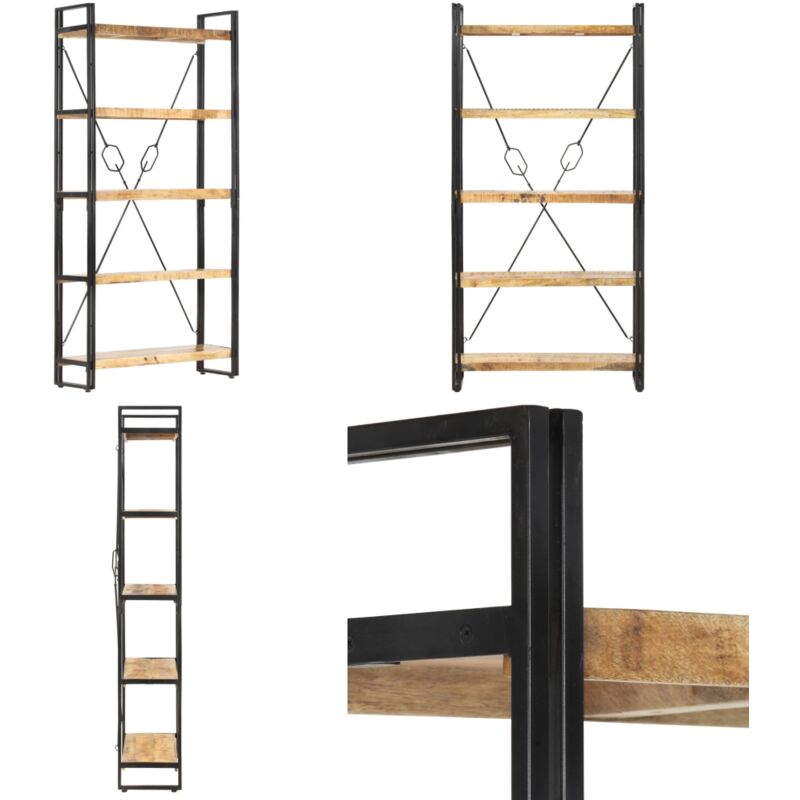 Bücherregal 5 Fächer 90 x 30 x 180 cm Mango Massivholz - Industrielles Regal - Bücherregal - Wohnraum Dekoration - Mango Holzmöbel - Vintage Stil