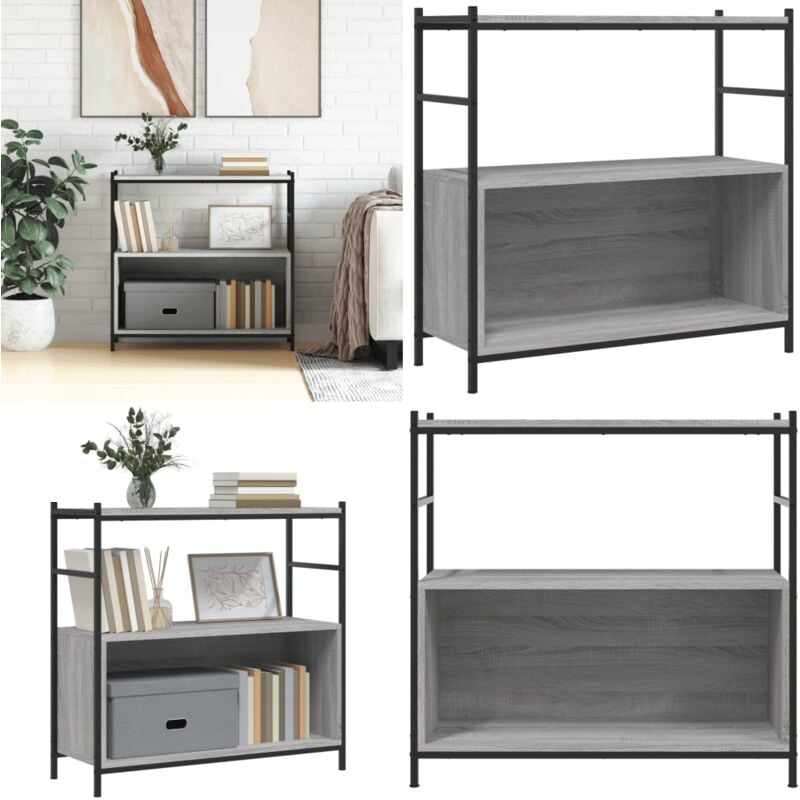 Bücherregal Grau Sonoma 80x30x78,5 cm Holzwerkstoff und Eisen - BucheRegal - Bücherregal Grau - Industrielles Regal - Holzwerkstoff Regal - Regal