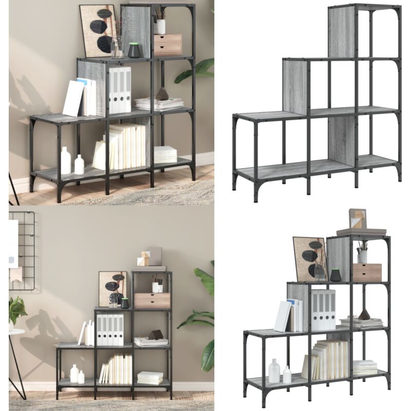 Vidaxl - Bücherregal Grau Sonoma 92x30x102 cm Holzwerkstoff und Metall - Bucherregal - Regal - Treppenregal - Stufenregal - Wohnraumorganisation