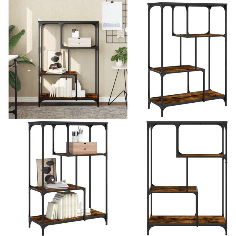 Vidaxl - Bücherregal Räuchereiche 81x36x115 cm Holzwerkstoff und Stahl - BucheRegal - Industrielles Regal - Regal Holz - Regal Metall - Stauraum