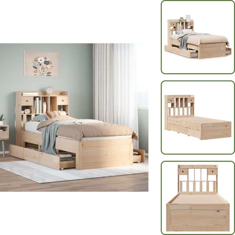 Bücherregalbett ohne Matratze 75x190 cm Massivholz Kiefer - Bett Mit Regal - Bett Mit Bücherregal - Holzbett Mit Regal - Holzbett Mit Bücherregal