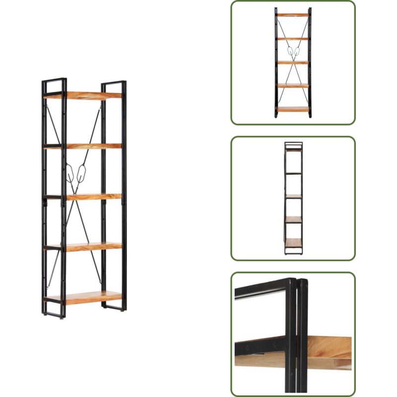 Bücherregal 5 Fächer 60x30x180 cm Akazie Massivholz - Holz Regal - Bücherregal - Industrielles Design - Akasieholzküche - Wohnraum Dekoration