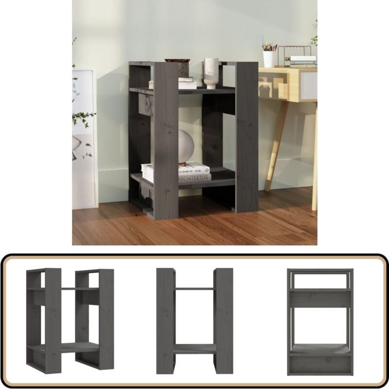 Vidaxl - Bücherregal/Raumteiler Grau 41x35x57 cm Massivholz Kiefer - BucheRegal - Holzmöbel - Kiefernholzmöbel - Raumteiler - Bücherständer