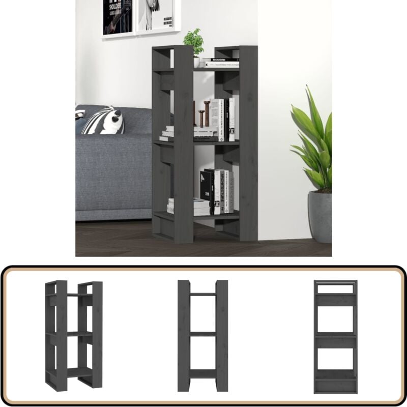 Vidaxl - Bücherregal/Raumteiler Grau 41x35x91 cm Massivholz Kiefer - Holzregal - Bücherregal - Raumteiler - Kiefernholz - Massiver Holzmöbel