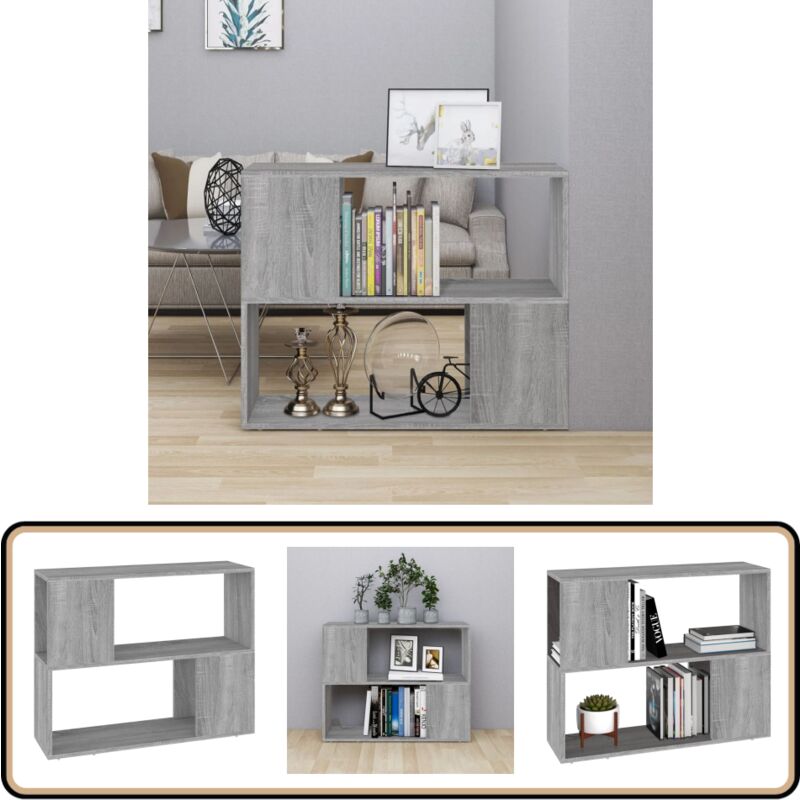 Vidaxl - Bücherregal/Raumteiler Grau Sonoma 80x24x63 cm - Buche Regal - Holz Regalböden - Wohnzimmer Einrichtung - Raumteiler - Grau Sonoma