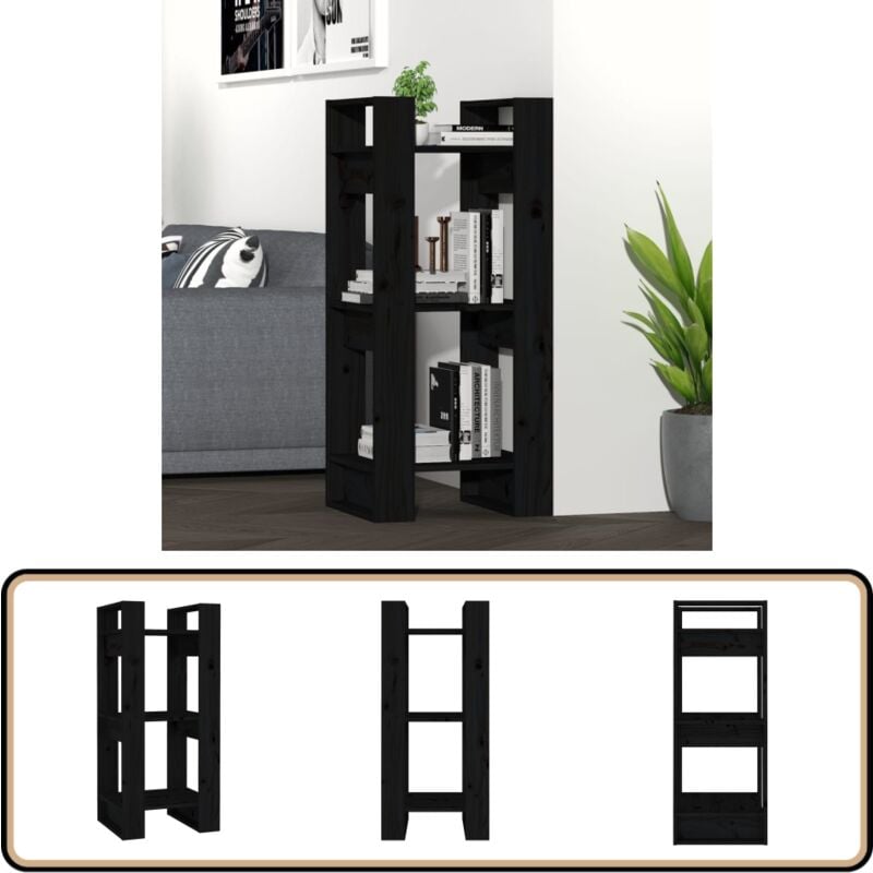 Vidaxl - Bücherregal/Raumteiler Schwarz 41x35x91 cm Massivholz Kiefer - BucheRegal - Holzmöbel - Kiefernholzmöbel - Raumteiler - Schwarz