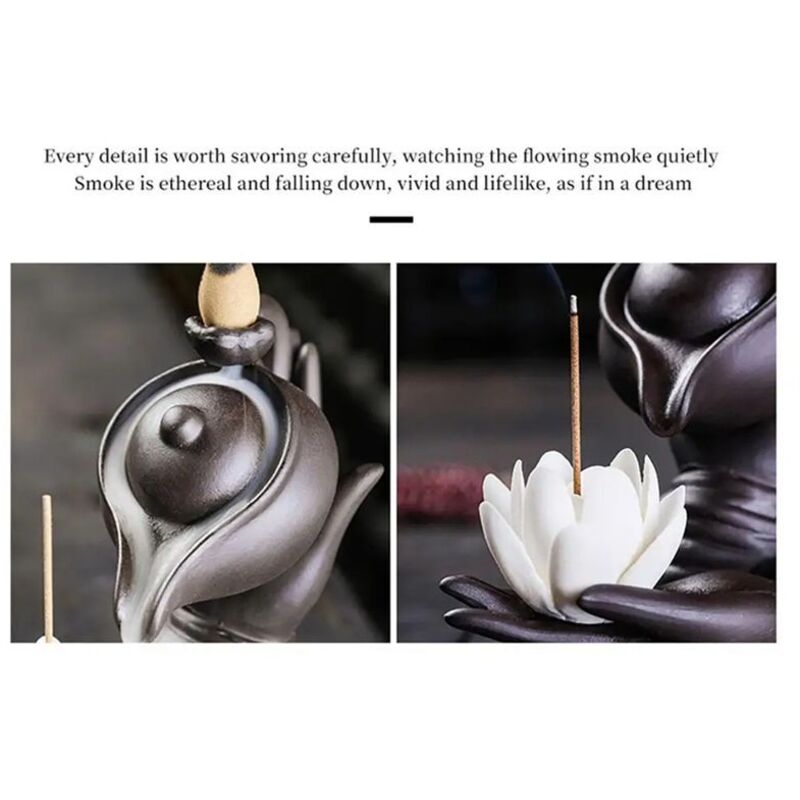 Buddha-Hand-Rückfluss-Räuchergefäß, Buddha-Lotus-Hand, Rückfluss-Lotus-Hand, Vintage-Glücksbringer, Kirchenhalter, Holzkohle A