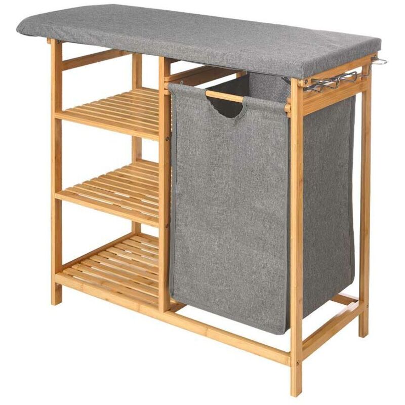 Regal aus Bambus mit Bügelbrett und Wäschekorb bamy, 111 x 34 x 82 cm