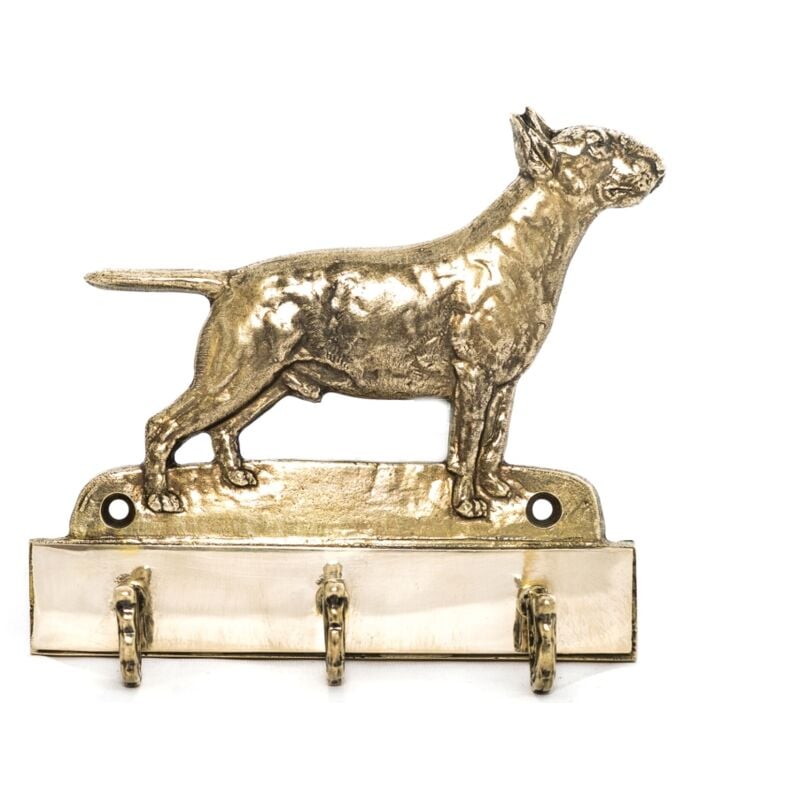 Bull Terrier, Bullterrier - Schlüsselanhänger mit Hund, Halter aus Messing für Hundeaccessoires, edle Dekoration für den Flur von Art-Dog