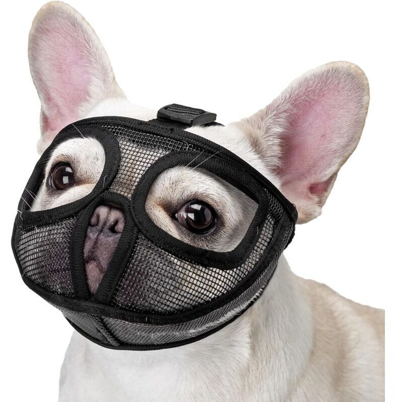 Bulldoggenmaulkorb, verstellbar, bedeckt die Augen nicht, geräuschloser Maulkorb zum Beißverhalten bei Mast (L, Schwarz)