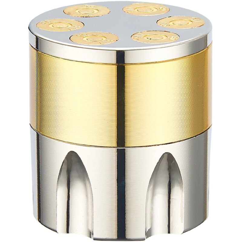 Polyflame - Bullet Grinder 3 lagig 42mm Durchmesser Metall Mühle Kräutermühle - Kleiner Cruncher Silber/Gold Gewürzmühle Mini-Grinder Revolver