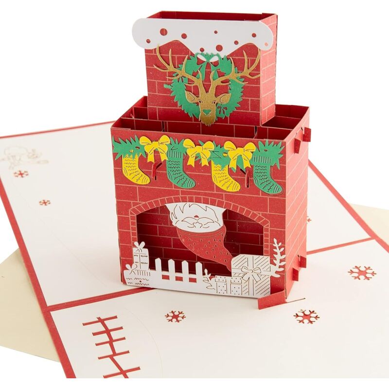 Bunte Pop-up-Weihnachtsgeschenkkarte mit Weihnachtsumschlag und Weihnachtsdekoration