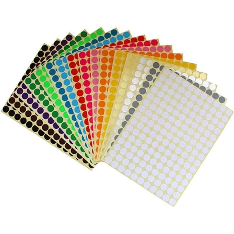 Tonchean - Bunte selbstklebende Etiketten, 10 mm runde Aufkleber, 16 Farben, verschiedene runde Aufkleber, süße Aufkleber, Kalender, Bürogebrauch