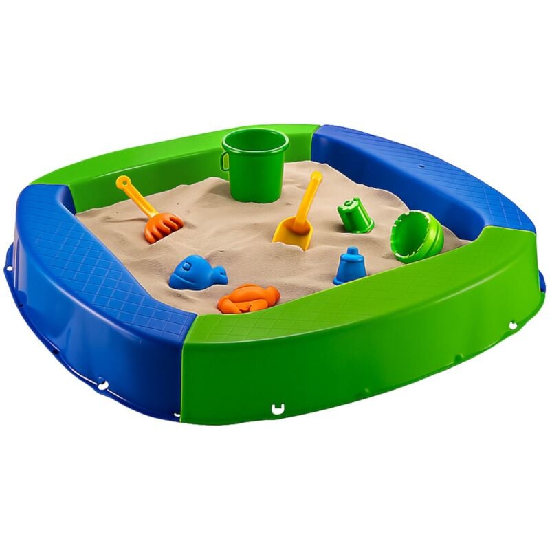 BURI Premium Sandkasten aus Kunststoff in verschiedenen Farben 150 x 150 x 20 cm - grün/blau