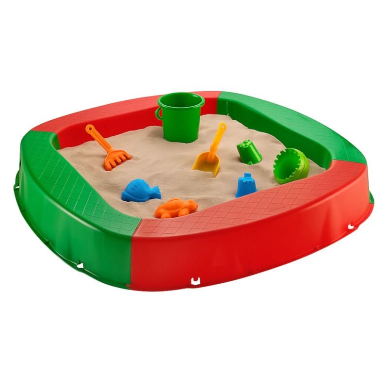 Buri - Premium Sandkasten aus Kunststoff in verschiedenen Farben 150 x 150 x 20 cm - rot/grün