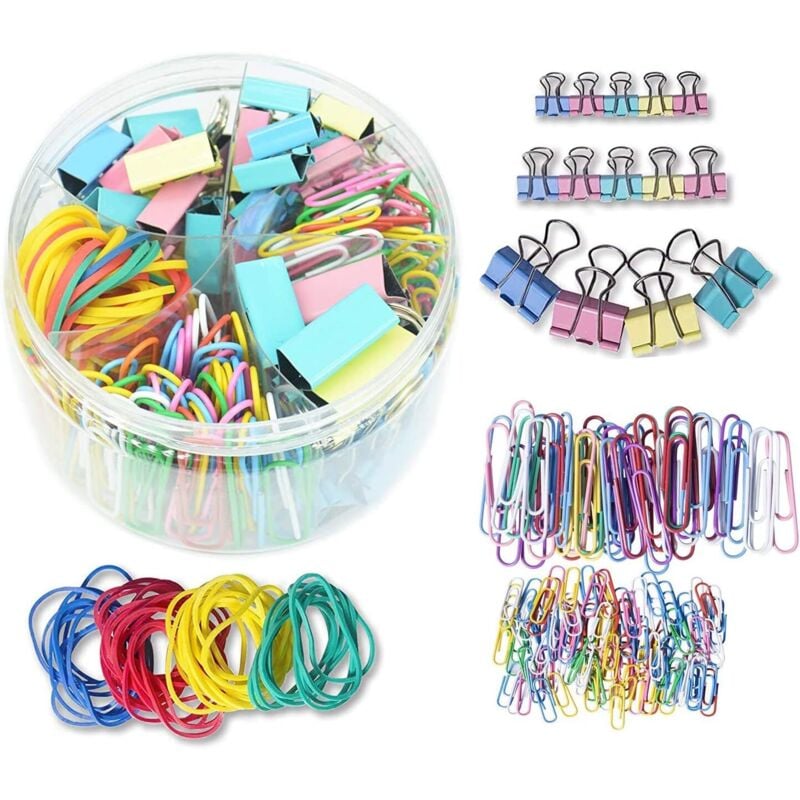 ZVD - Büroklammern-Set – 240-teilig, bunte Büroklammern und Gummibänder