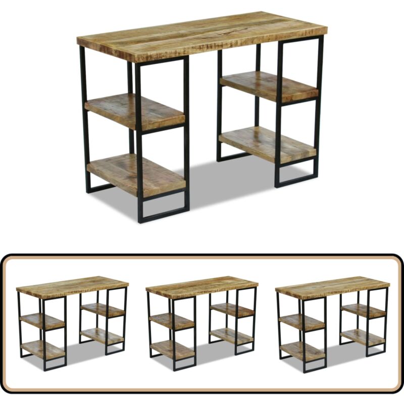 Büroschreibtisch Mangoholz 110×50×76 cm - Industrieller Schreibtisch - Holz Schreibtisch - Mangoholz Schreibtisch - Bürostuhl - Büroarbeitsplatz